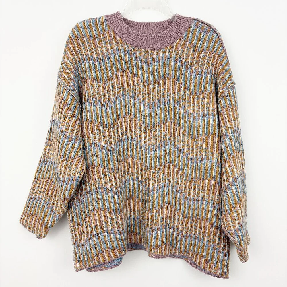 Free People Beach Malibu Pattern Sweater‎ Size S Crewneck Oversized Reversible